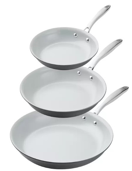 TRAMONTINA 3 PIECE Hard Anodized Skillets Ceramic Non-Stick Interior. 8 in,