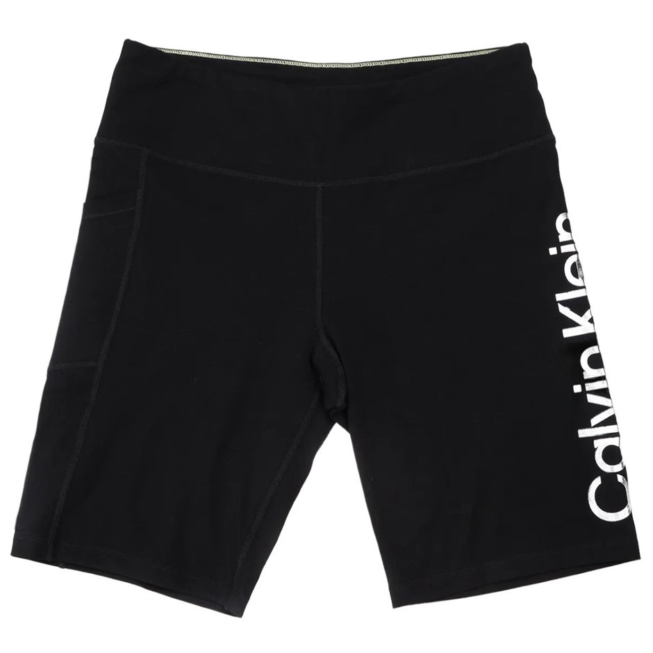 CALVIN KLEIN Women's Short Leggings, Size XS, 90% Cotton, Black/Silver (BSV