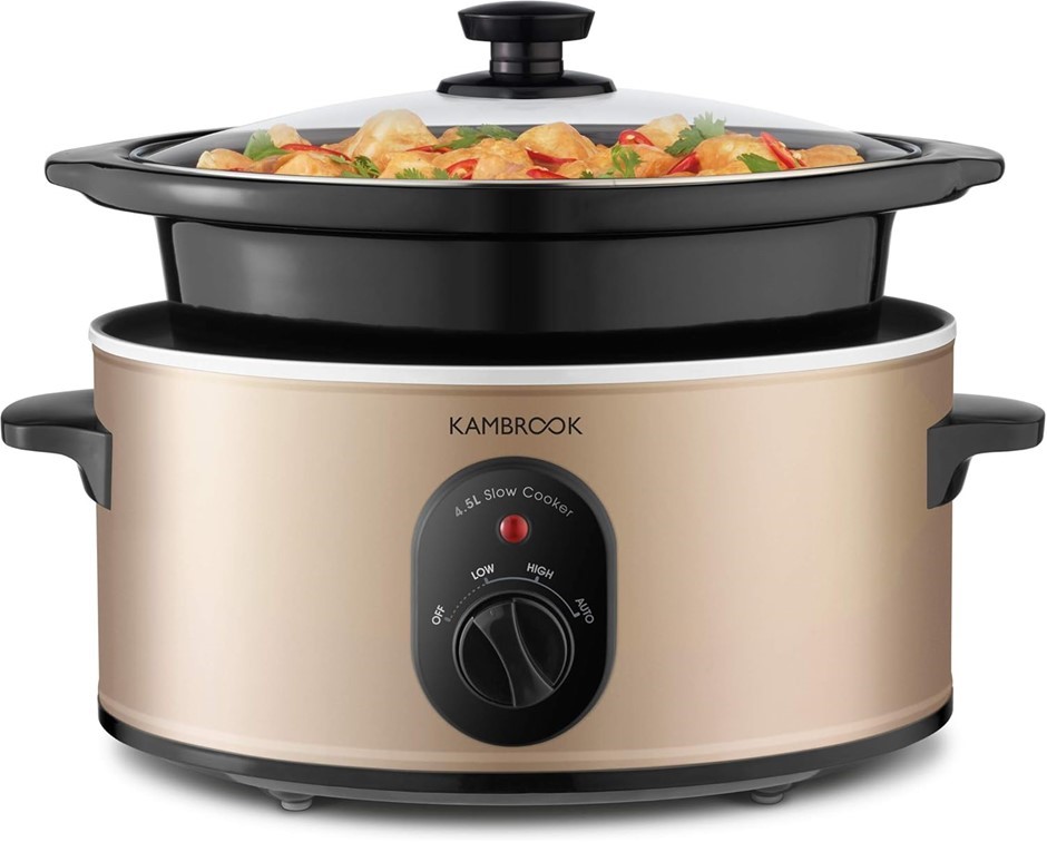 KAMBROOK Slow Cooker, 4.5L, Champagne. NB: slightly damaged box
