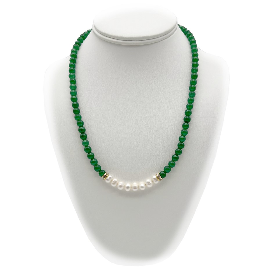 7-8mm Pearl & Green Aventurine with Real 18k Gold Plated Necklace