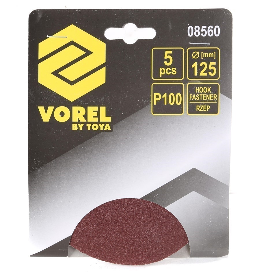 20 Packs of 5 VOREL Sanding Discs 125mm, Grit P150, Hook Type.