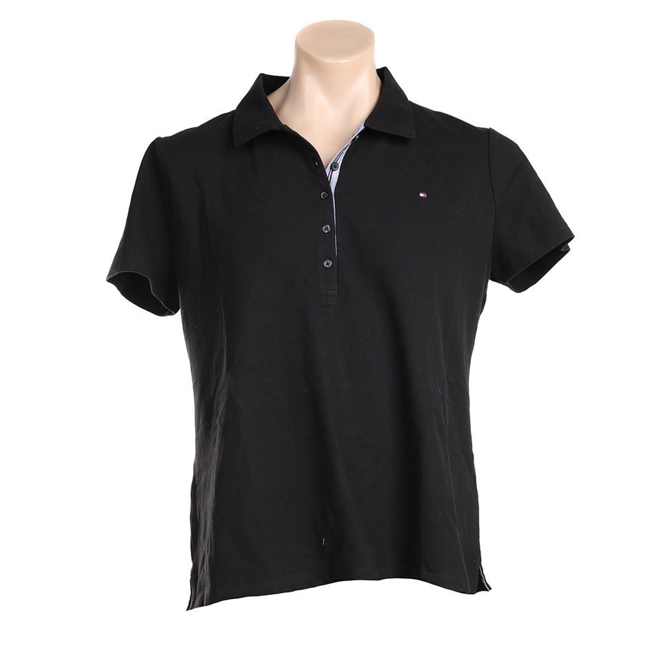 TOMMY HILFIGER Women's Polo, Size M, 94% Cotton, Black (BLK). Buyers Note