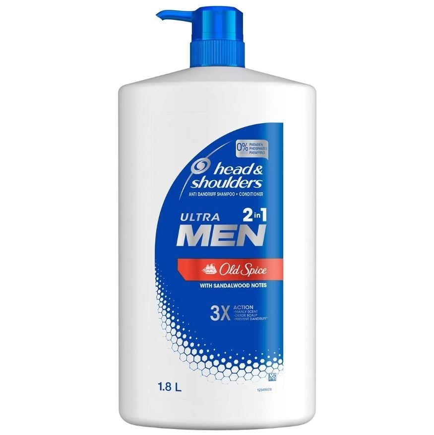2 x HEAD & SHOULDERS Men 2-In-1 Old Spice, 1.8L. N.B: 1 x damaged pump.