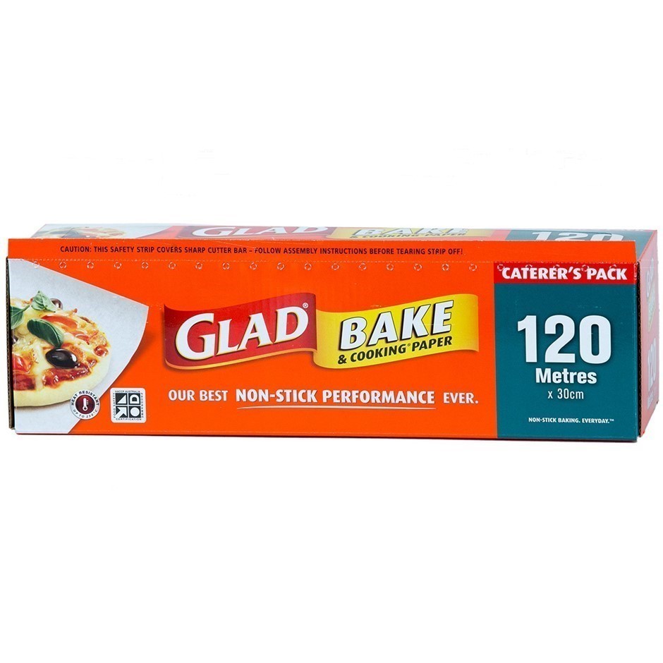 2 x GLAD Bake & Cooking Paper, 120m x 30cm. NB: Damaged packaging.
