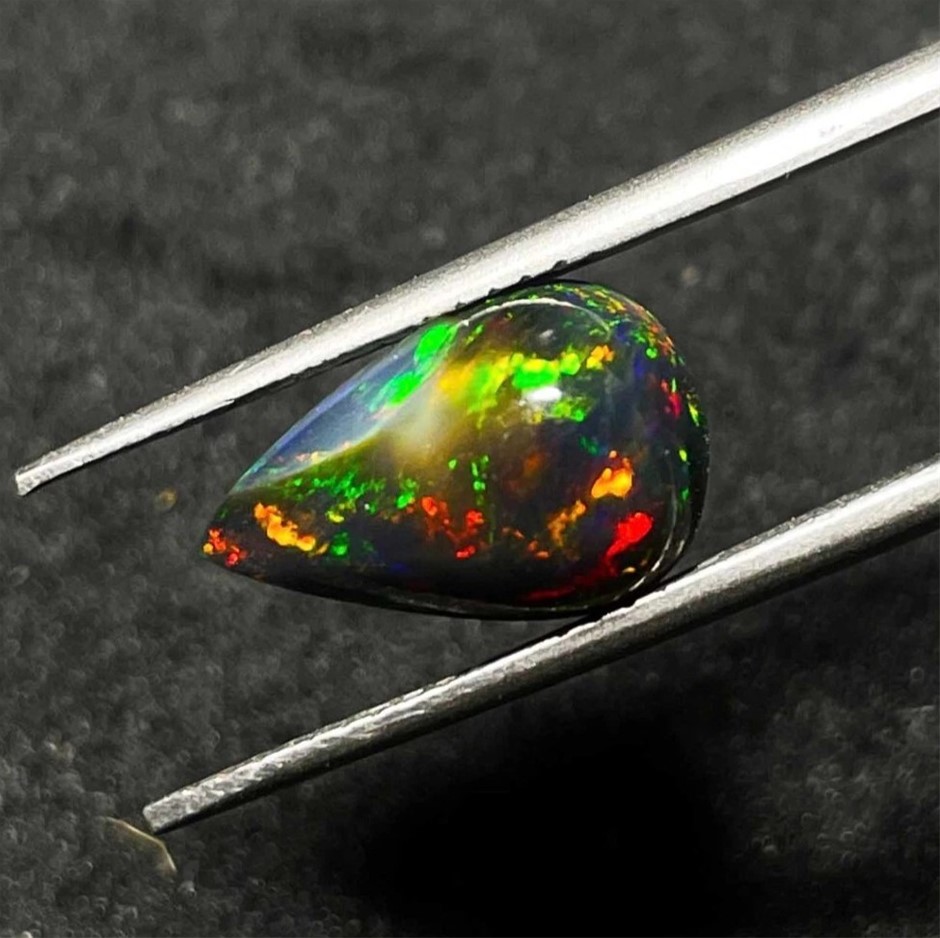 2.82ct Pear Cut Natural Ethiopian Black Opal Cabochon Gemstone