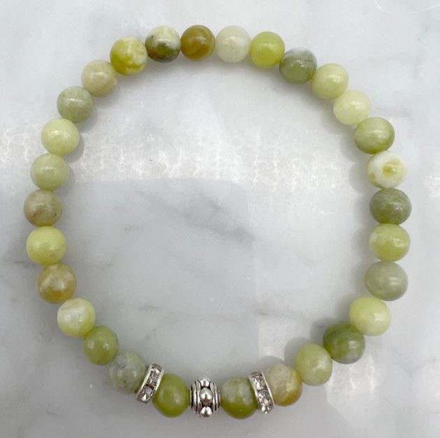 6mm Peridot & Rhinestone Stretch Beaded Bracelet