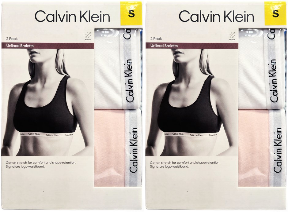 2 x 2 PACK Calvin Klein Women’s Unlined Bralettes, White/Pink, Size S (QP11