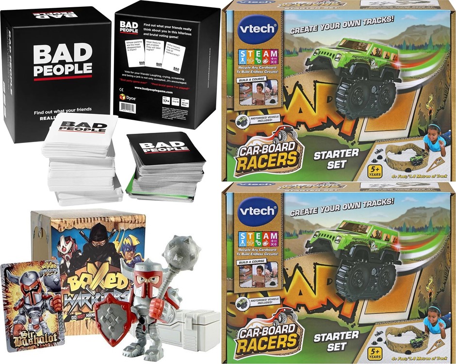 4 x TOY BUNDLE: Bad People Party Game, Boxed Warriors Series 1 Blind Box, 2