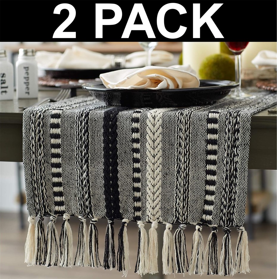 2 x DII Farmhouse Braided Stripe Table Runner Collection, 15x72 (15x77, Fri