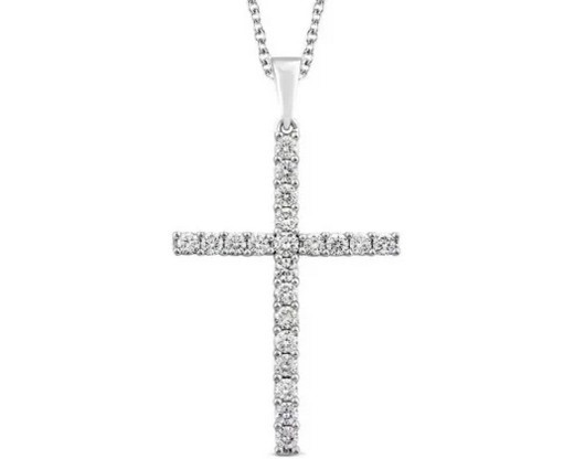 9K WHITE GOLD 0.50ct F VS LAB DIAMOND CROSS NECKLACE 40-45cm