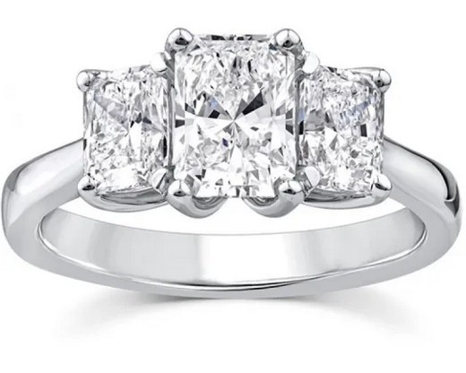 9K WHITE GOLD 2.00ct F VS LAB DIAMOND RADIANT TRILOGY RING