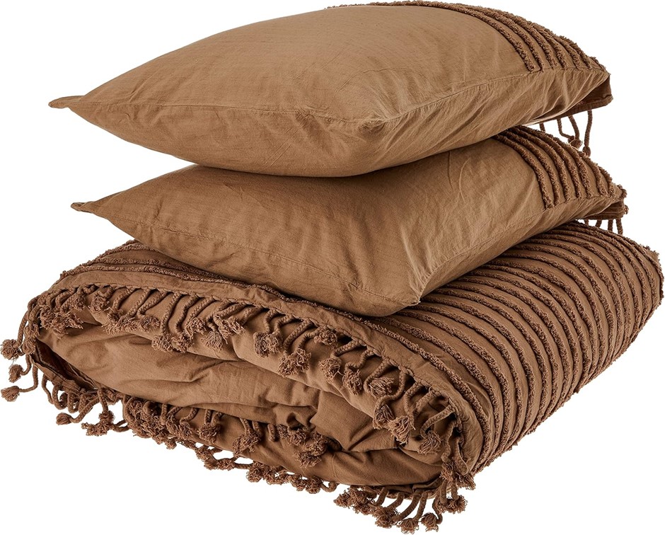 LINEN HOUSE Dunaway Timber DB Quilt Cover Set, Brown, Double, 01702H761