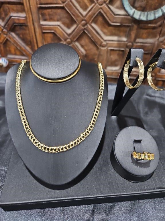 3pcs x 18KGF/Italy Stamped  Yellow Gold Filled  Chain & Ring & Earring