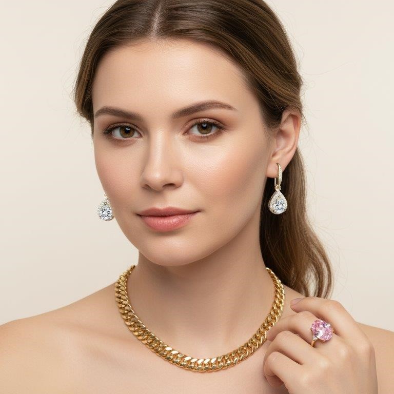 3pcs x 18KGF/Italy Stamped Yellow Gold Filled Chain & Ring & Earring