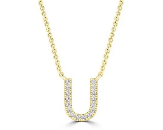 9K YELLOW GOLD 'U' 0.06 HI I1 DIAMOND NECKLACE 40+5cm