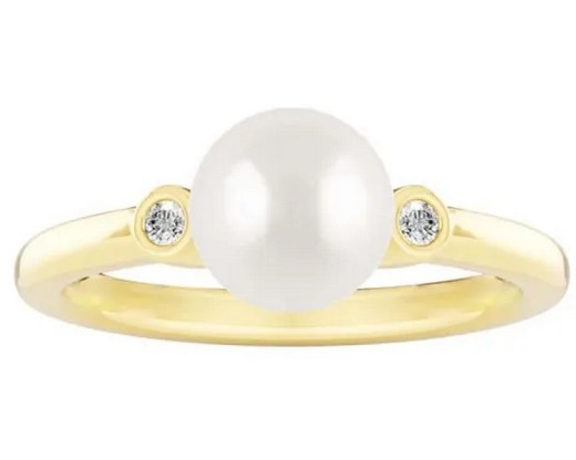 9K YELLOW GOLD 0.04ct F VS LAB DIAMOND FW PEARL RING