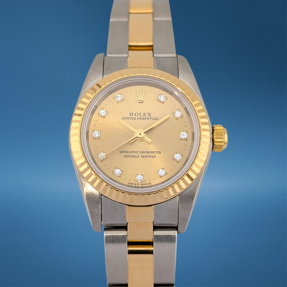 Rolex 76193 Oyster Perpetual Champagne Diamond Dial 24mm 2001 WxO