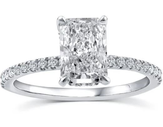 9K WHITE GOLD 1.75ct F VS LAB DIAMOND RADIANT CLAW RING