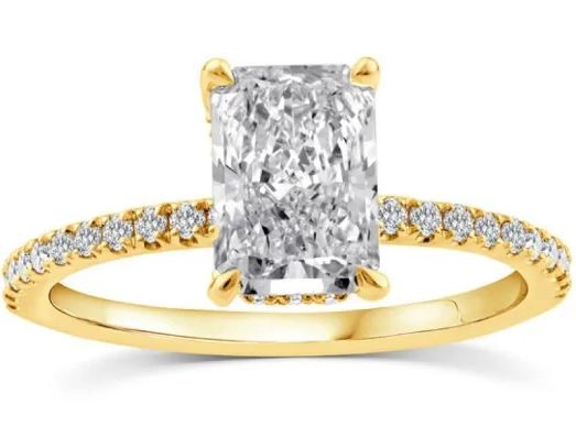 9K YELLOW GOLD 1.75ct F VS LAB DIAMOND RADIANT CLAW RING