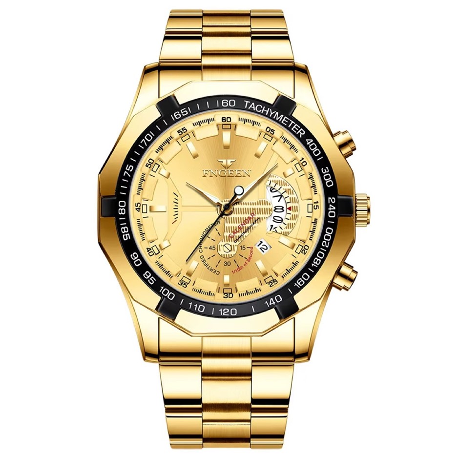 Men's Quartz Watch with Calander Date, Gold
