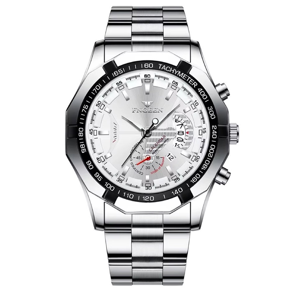 Men's Quartz Watch with Calander Date, Silver