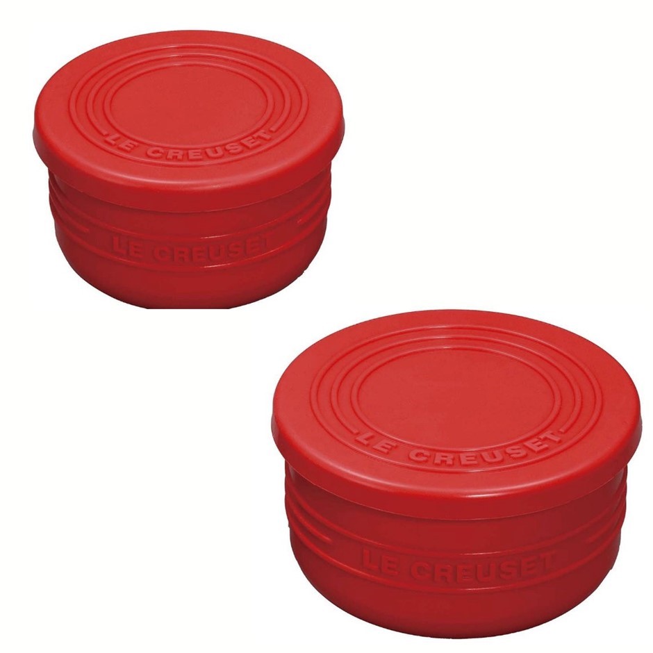 LE CREUSET Silicone Ramekin with Lid Set of 2, Cerise (Cap: 200ml, 350ml)