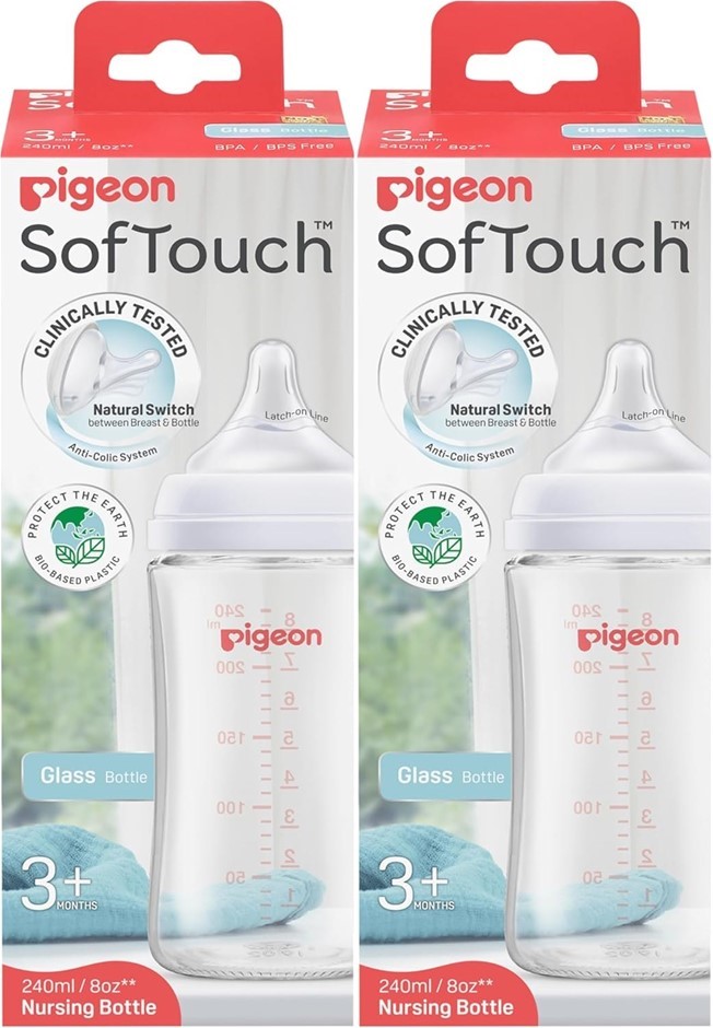 2 x PIGEON SoftTouch BPP Nursing Bottle Glass 240ml