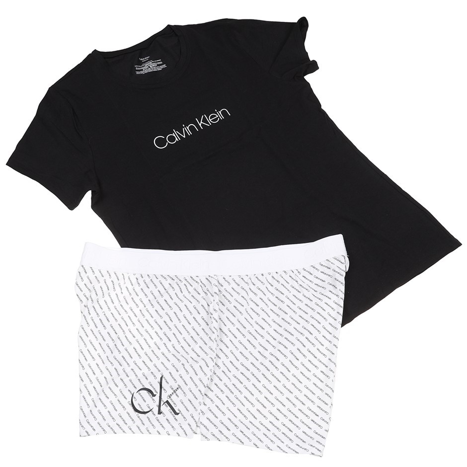 CALVIN KLEIN Women's 2pc Pyjama Tee & Short Set, Size L, Black/White (IOF),