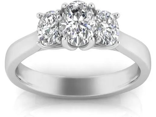 9K WHITE GOLD 1.00ct F VS LAB DIAMOND OVAL TRILOGY RING