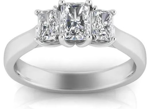9K WHITE GOLD 1.00ct F VS LAB DIAMOND RADIANT TRILOGY RING