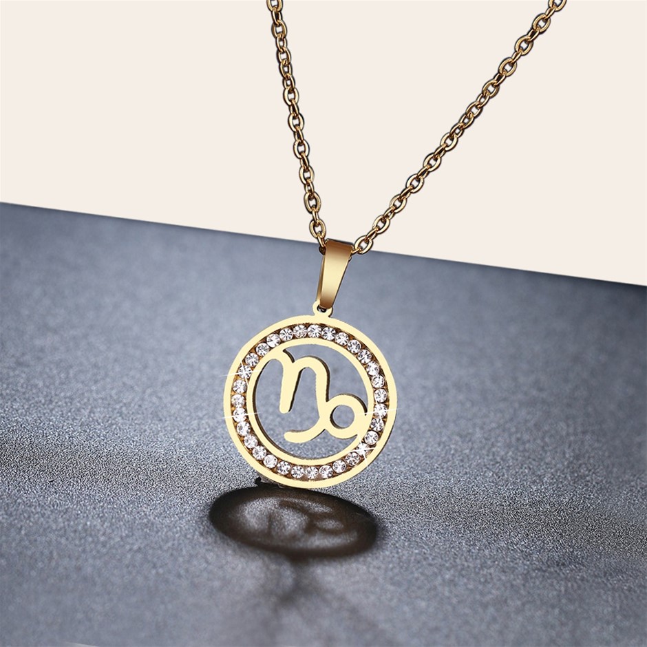 Simulated Diamond Zodiac Necklace - CAPRICORN (Yellow)