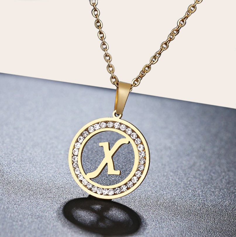Stainless Steel Initial 'X' Necklace with Simulated Diamonds - Yellow