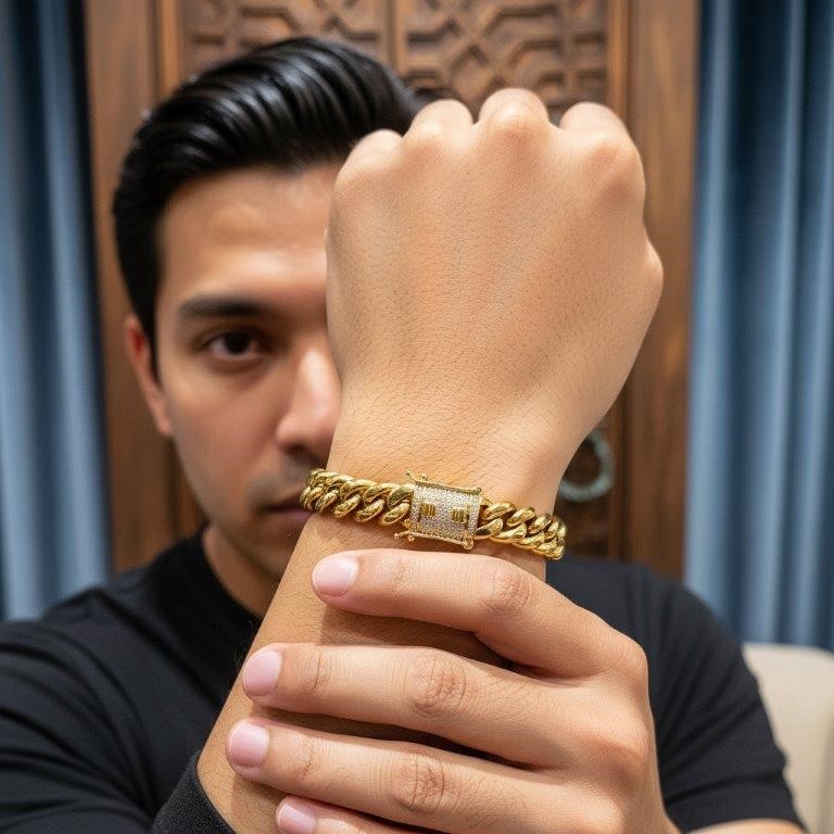 Italy 18K Triple Yellow Gold Plated Cuban Bracelet (18KGP/Italy) 20cm-12mm