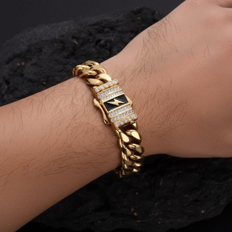 Italy 18K Triple Yellow Gold Plated Bracelet (18KGP/Italy)-22cm-12mm