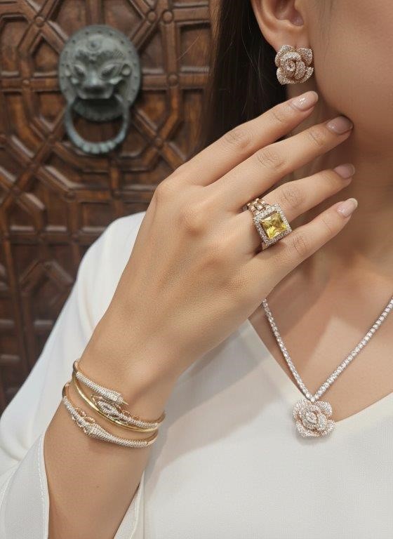 4pcs x 18K Stamped Rose Gold Filled Bangle & Ring & Earring & Necklace