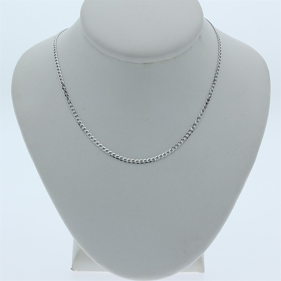 Genuine Italian 9 Karat white Gold 45 cm solid curb chain necklace(GPDE050)