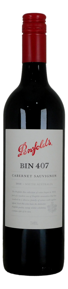 Penfolds `Bin 407` Cabernet Sauvignon 2010 (1x 750mL), SA.