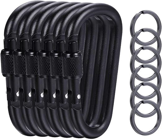 6 Pieces Upgraded Black Locking Carabiner Clips, 81mm Camping Clips for Out