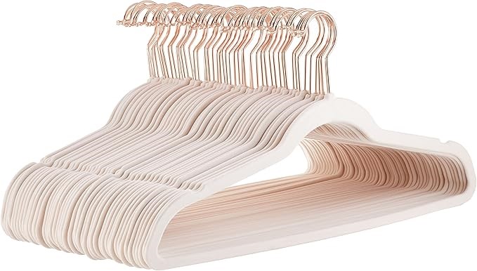 AMAZON BASICS Slim, Velvet, Non-Slip Suit Clothes Hangers, Blush Pink/Rose