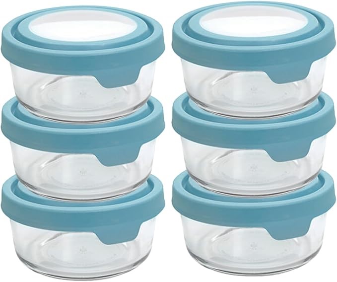Anchor Hocking 2 Cup Glass Storage Containers with Lids, Set of 6 Glass Foo