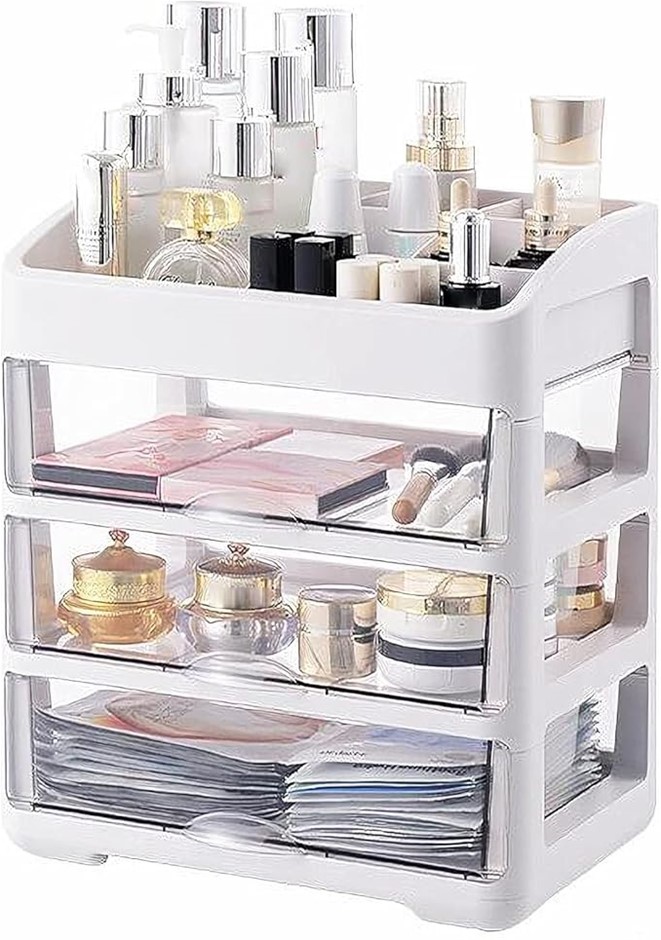 SIMBUY Clear Makeup Organizer and Storage, Cosmetics Display Case with 3 Dr