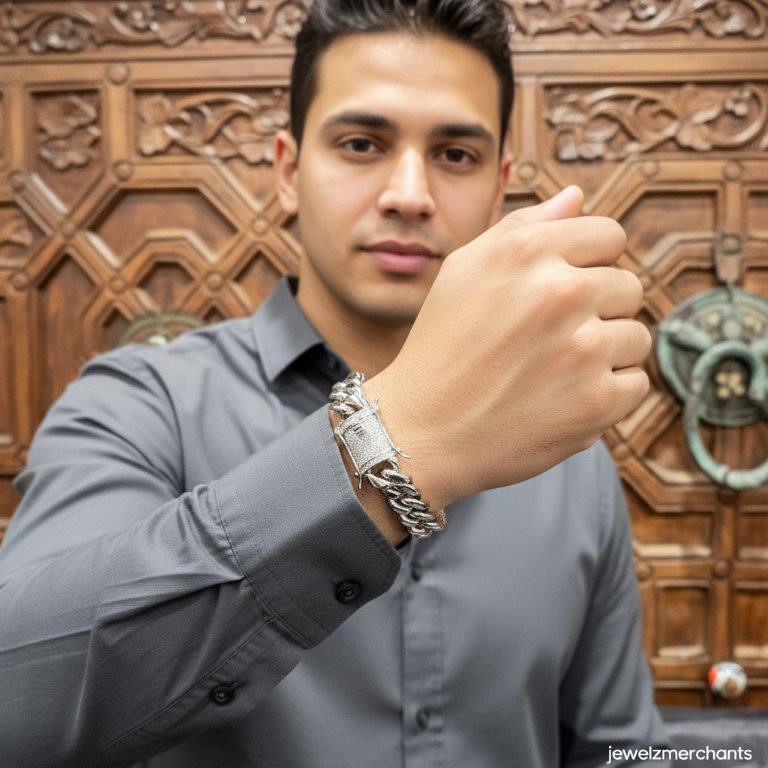 Italy 18K Triple White Gold Plated Cuban Bracelet (18KGP/Italy)stamped-19.5