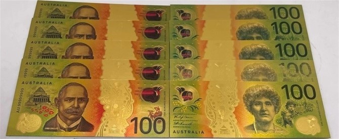 5pc/lot New Australia Gold Banknote Cards Coloured $100 Gold Plated