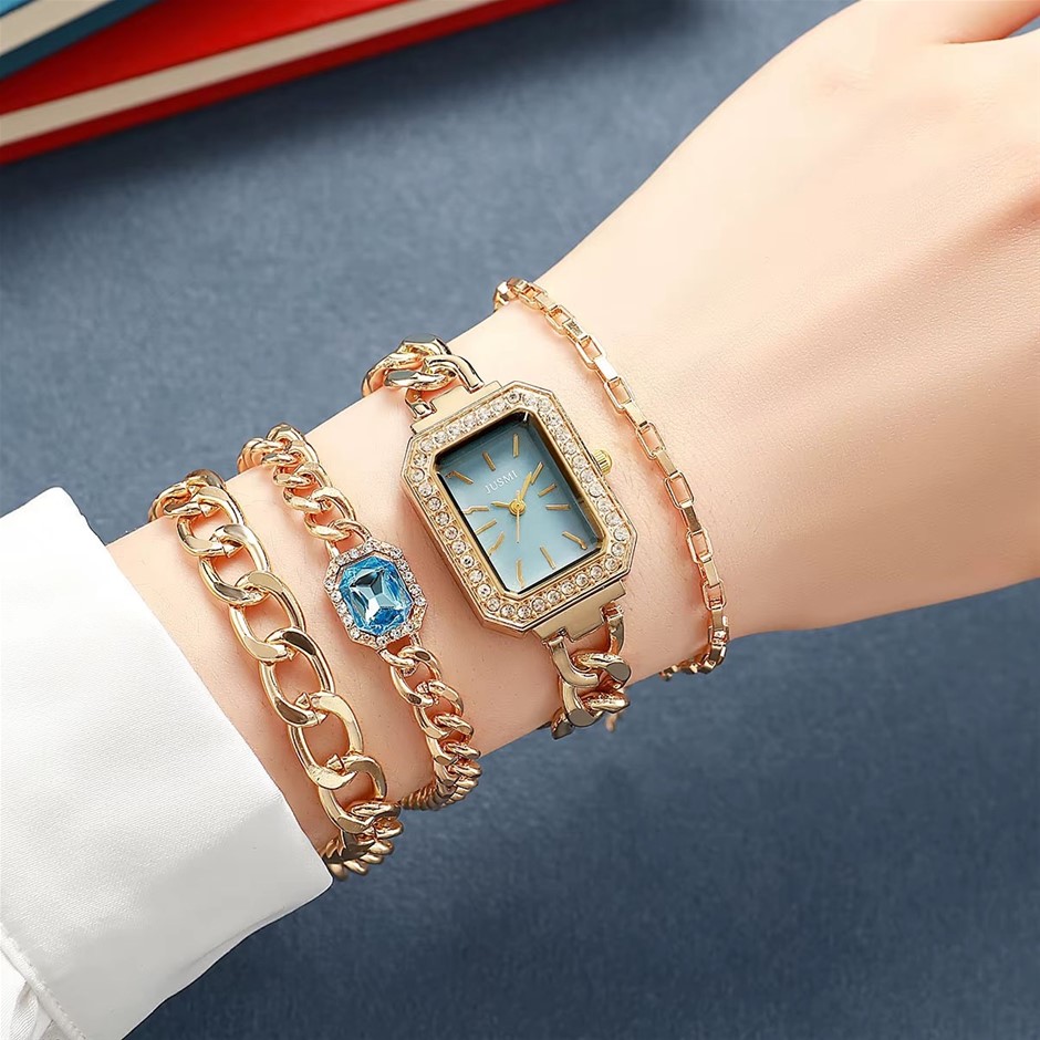 Luxury Women's 4PCS Watch and Bracelets Set