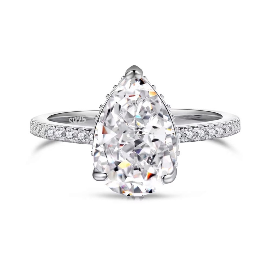 2.75ct Pear Cut Simulated Diamond 925 Sterling Silver Ring - Size 6