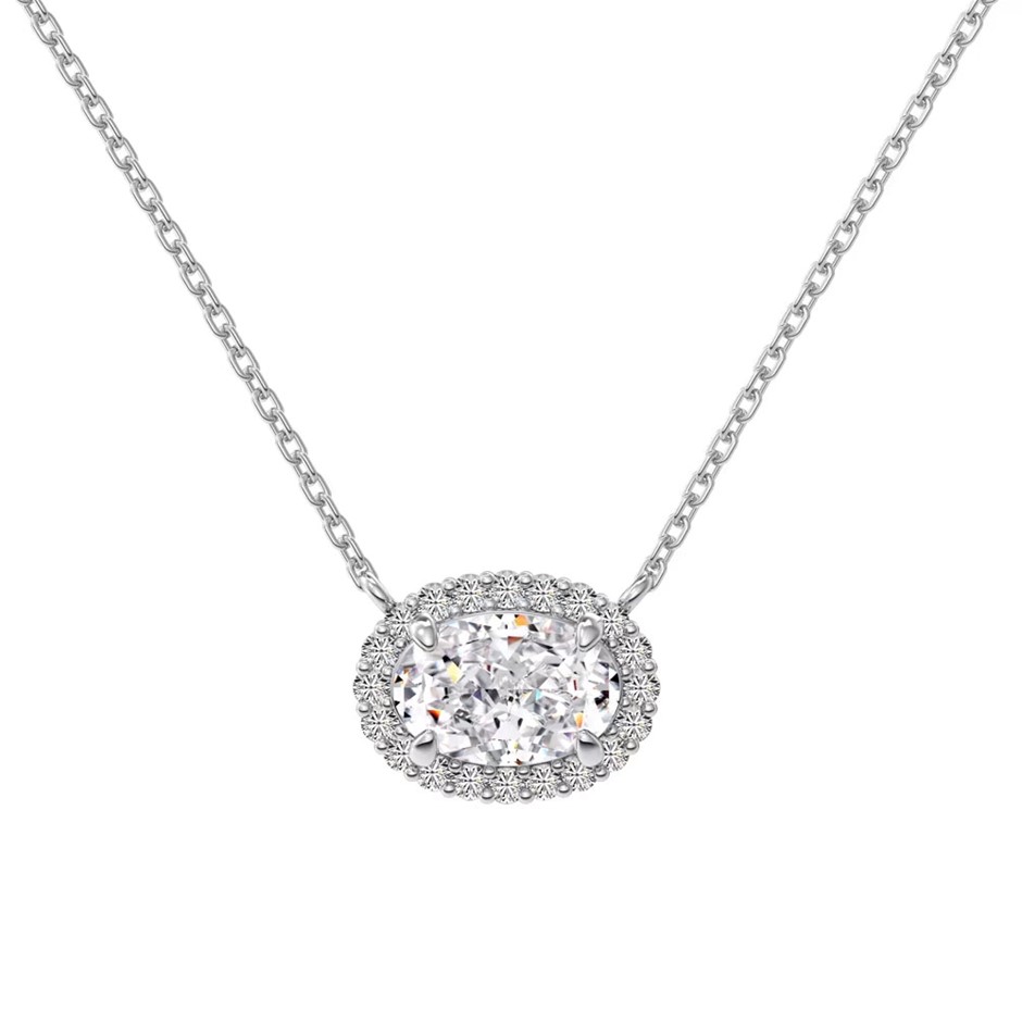 1.5ct  925 Sterling Silver Simulated Diamonds Oval Pendant Necklace