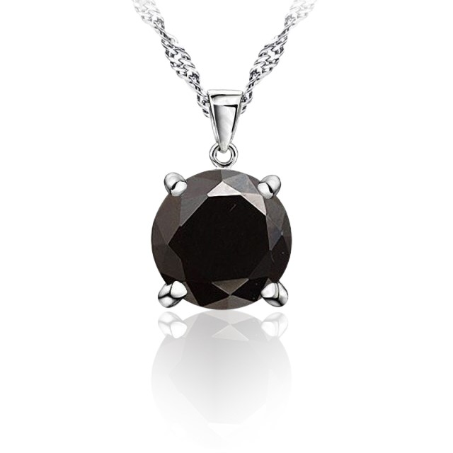 Black Simulated Diamond Drop Necklace in Silver