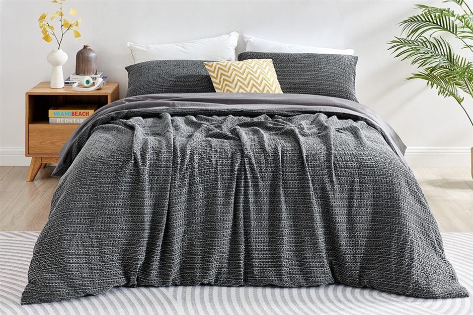 BROSA VINTAGE Wash Waterford Waffle Quilt Cover Set (Castlerock Grey Marle,