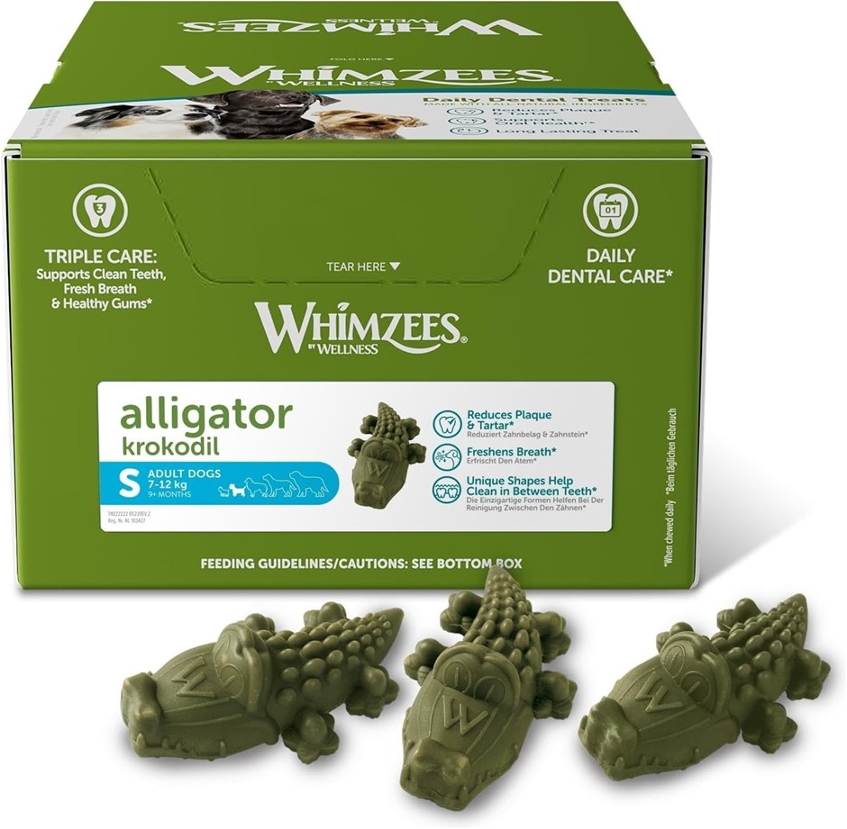 WHIMZEES Alligator Dental Dog Treats, Bulk Box, Small (7-12 kg Dogs), Natur