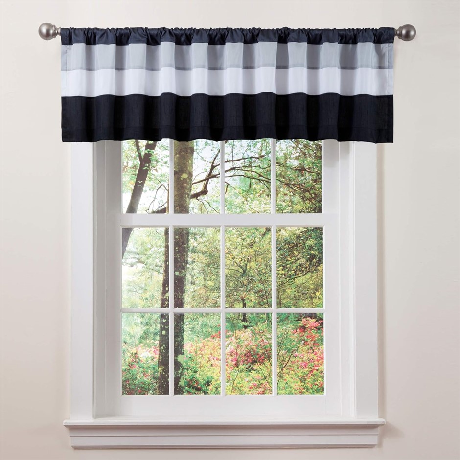 LUSH DECOR Iman Window Valance - Grey, White and Black 46cm x 214cm